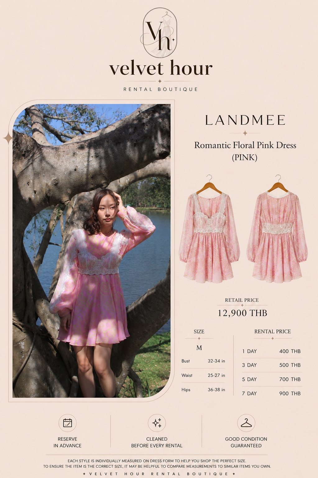 เช่าชุด Landmee Romantic Floral Pink Dress — Velvet Hour กรุงเทพ