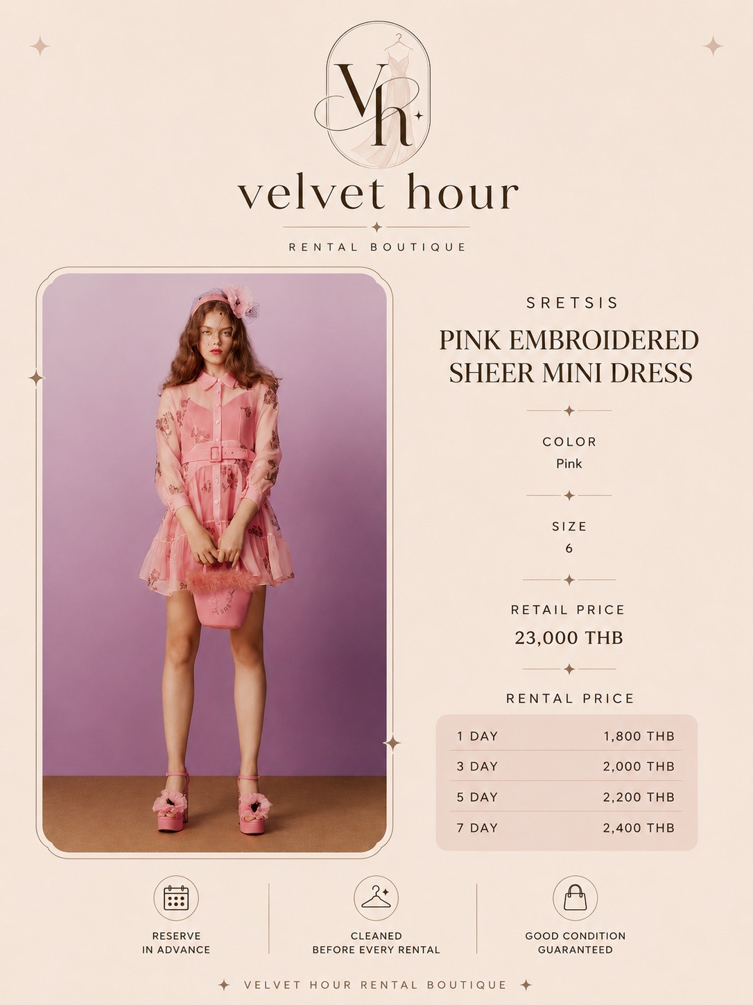 เช่าชุด Sretsis Pink Embroidered Sheer Mini — Velvet Hour กรุงเทพ